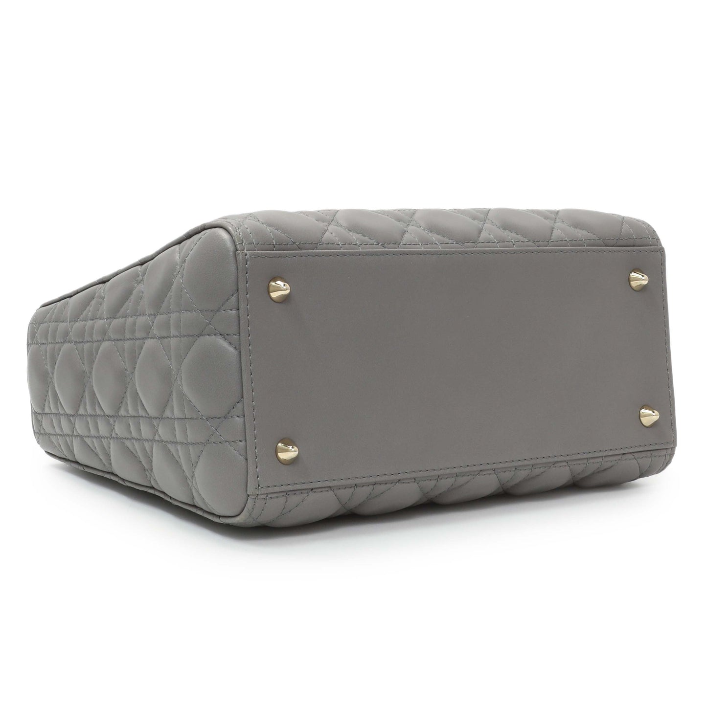 Exclusive Christian Dior Grey Lambskin Cannage Medium Lady Dior — Back View
