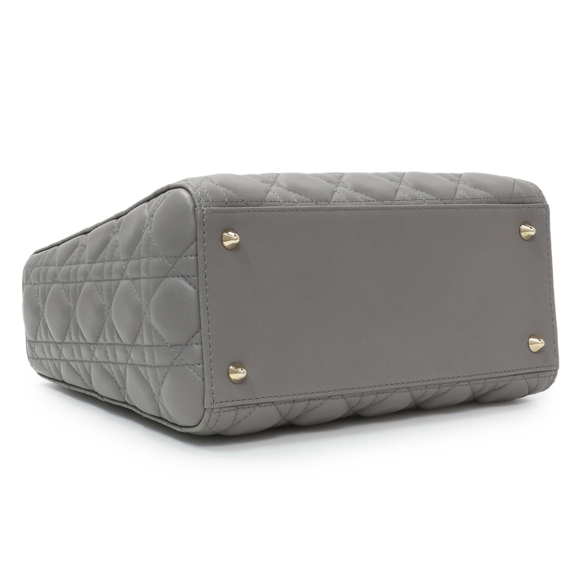 Exclusive Christian Dior Grey Lambskin Cannage Medium Lady Dior — Back View