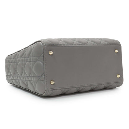 Exclusive Christian Dior Grey Lambskin Cannage Medium Lady Dior — Back View