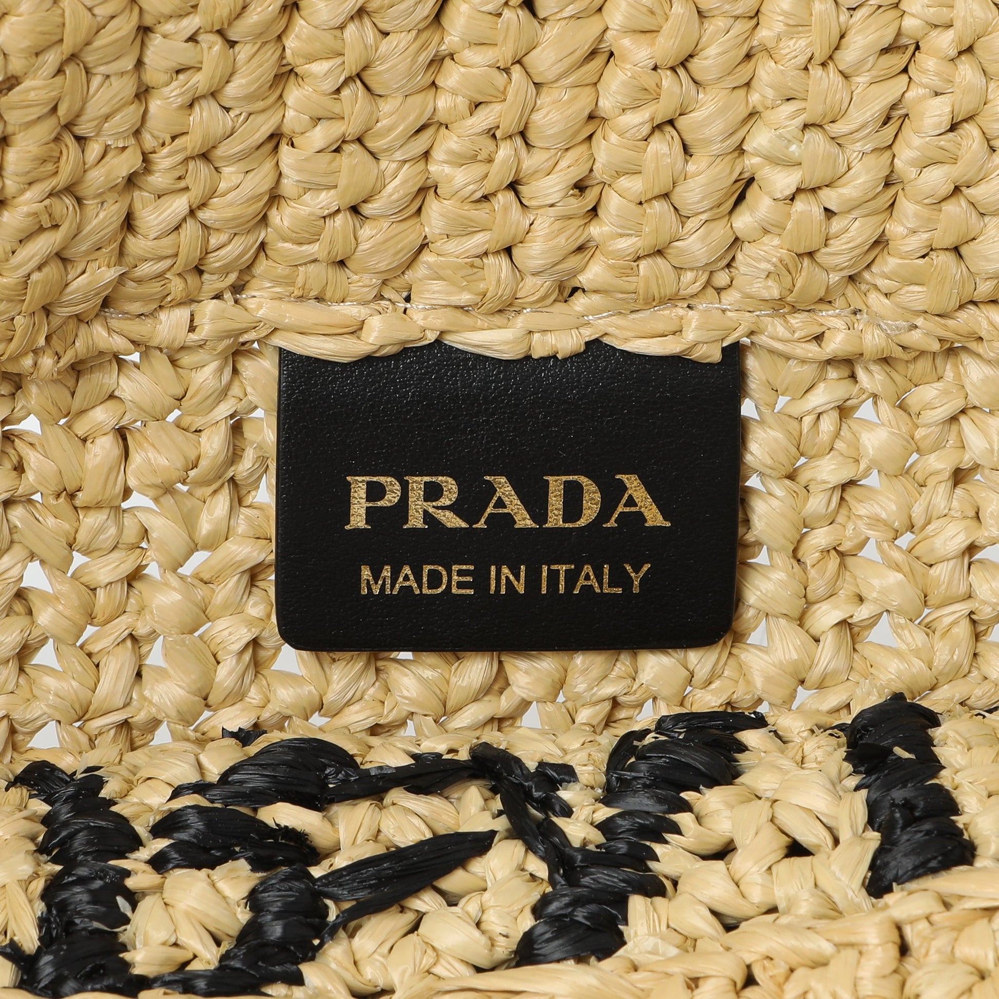 Exclusive Prada Natural Yarn Raffia Effect Crochet Small Logo Tote — Detail View
