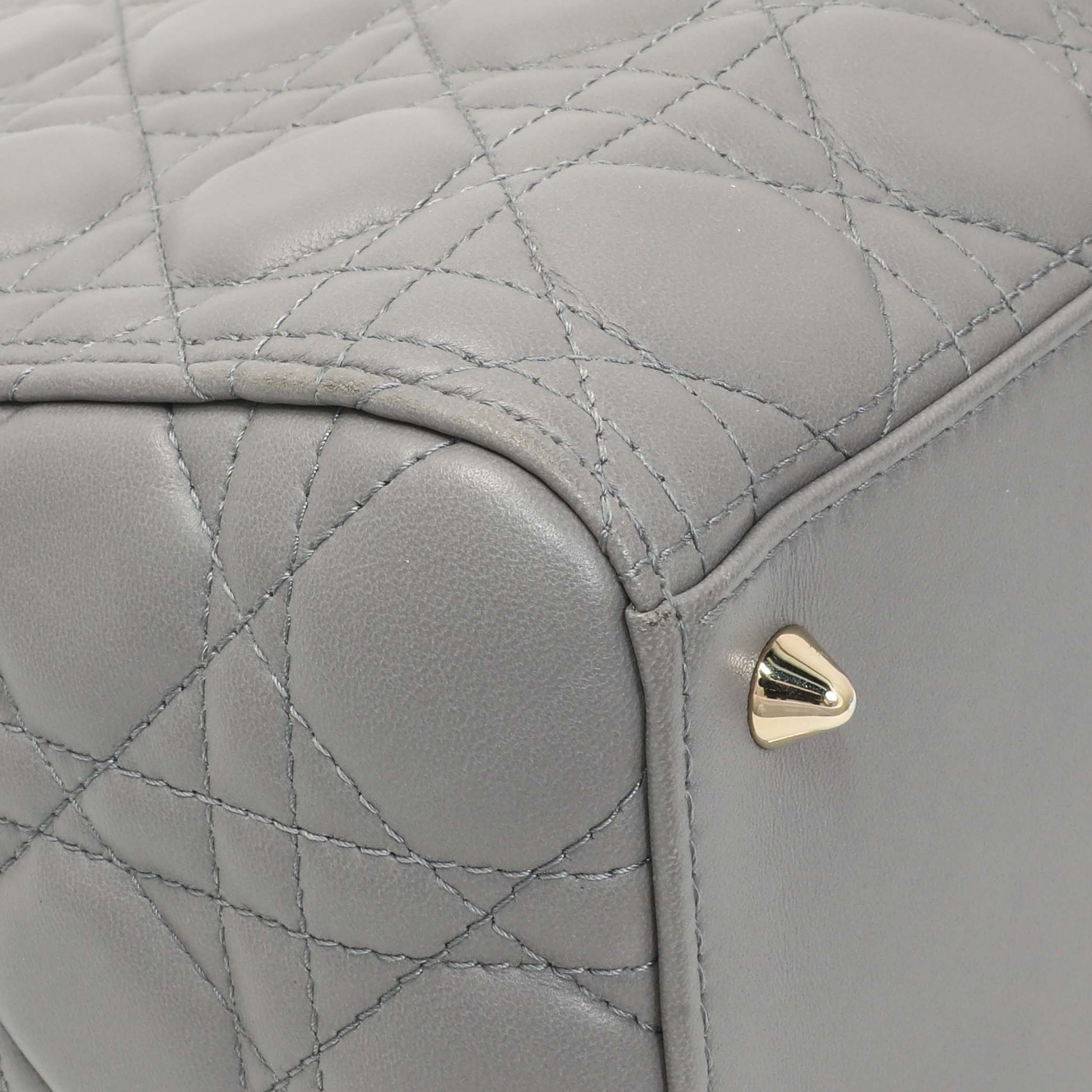 Exclusive Christian Dior Grey Lambskin Cannage Medium Lady Dior — Top View