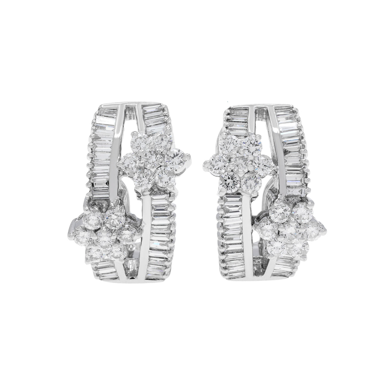 Exclusive 18K White Gold 1.96 Carat Bandeau Blossom Diamond Earrings — Front View