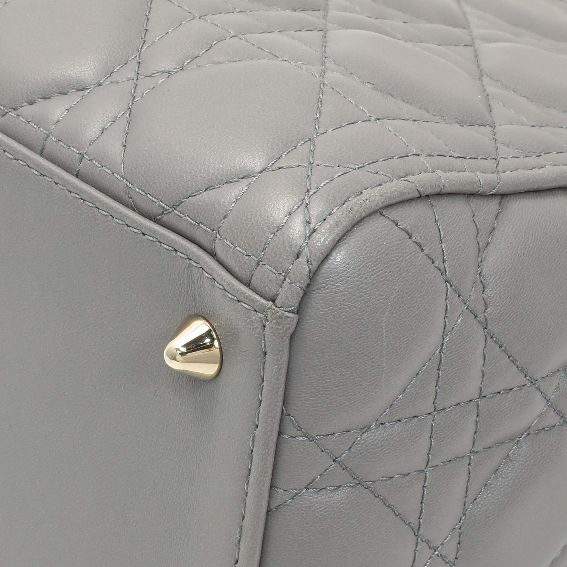 Exclusive Christian Dior Grey Lambskin Cannage Medium Lady Dior — Detail View