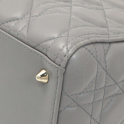 Exclusive Christian Dior Grey Lambskin Cannage Medium Lady Dior — Detail View