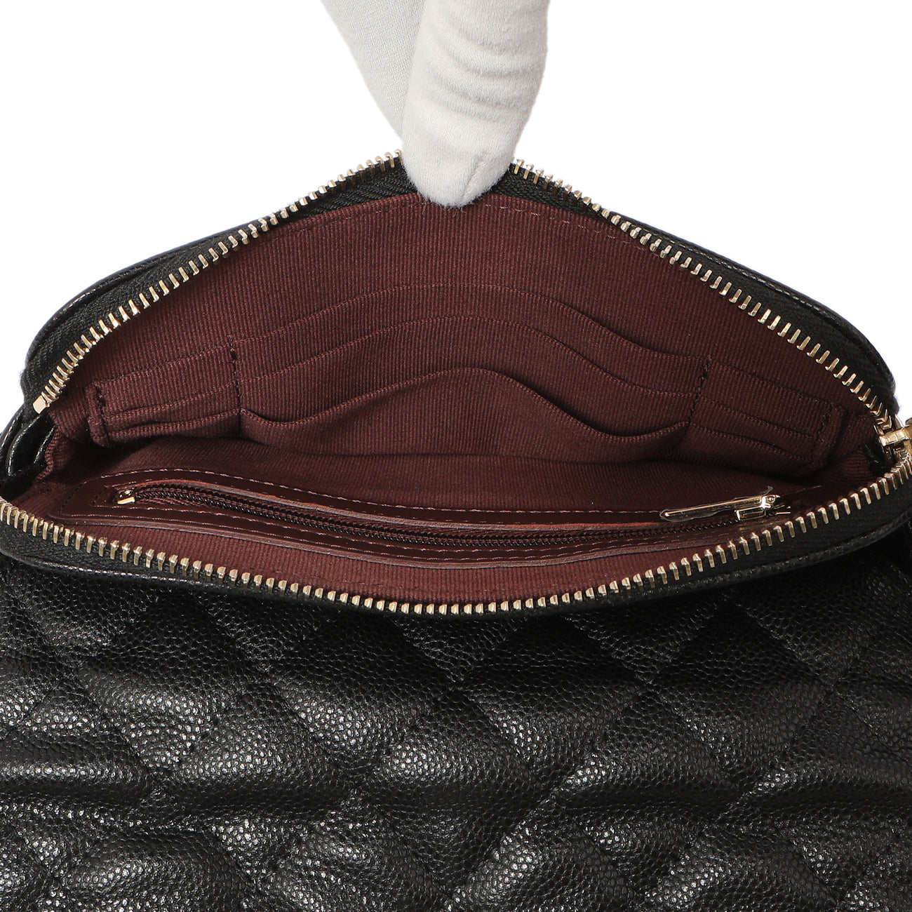 Exclusive Chanel Black Caviar Quilted Flap Phone Holder With Chain — Detail View