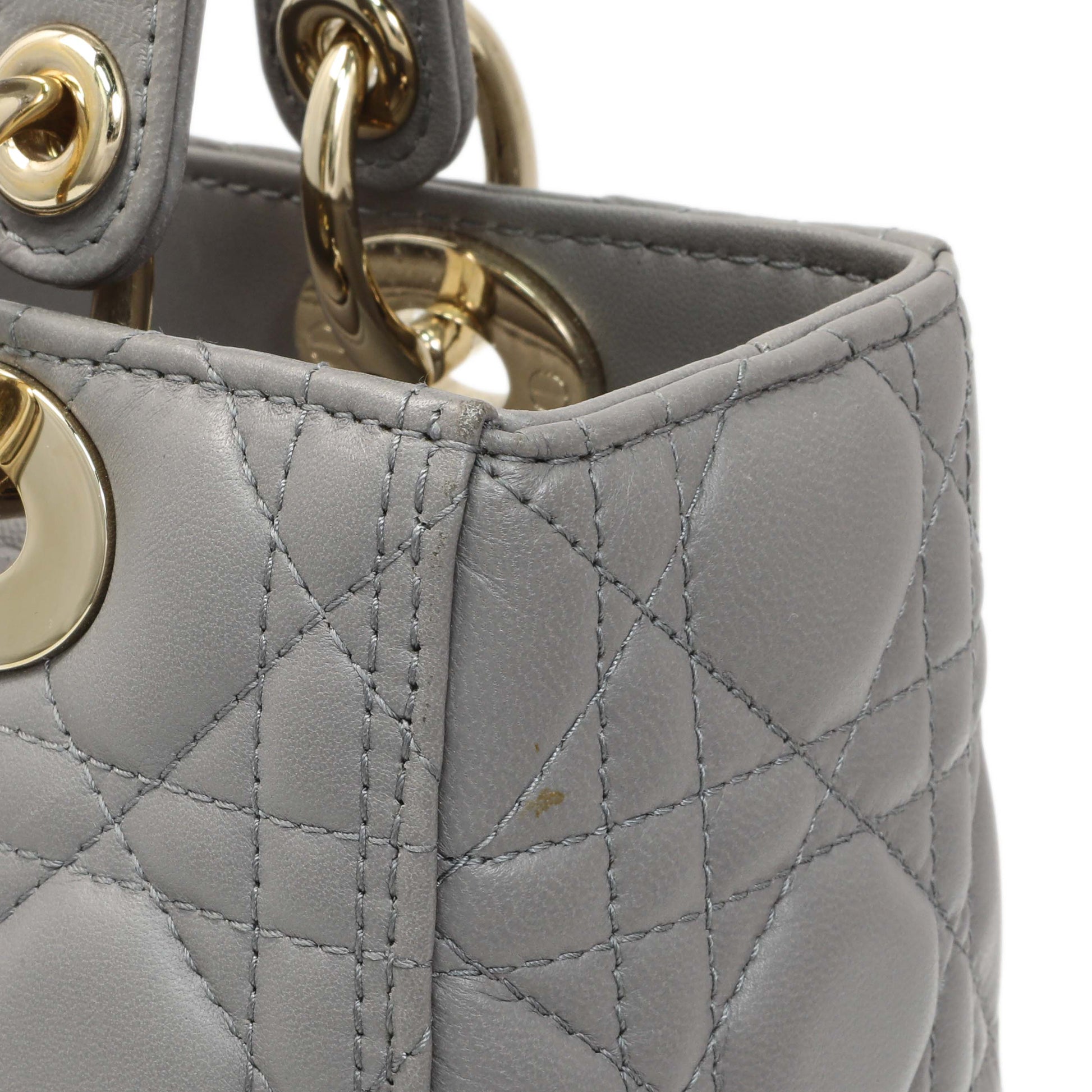 Exclusive Christian Dior Grey Lambskin Cannage Medium Lady Dior — Alternate View 11