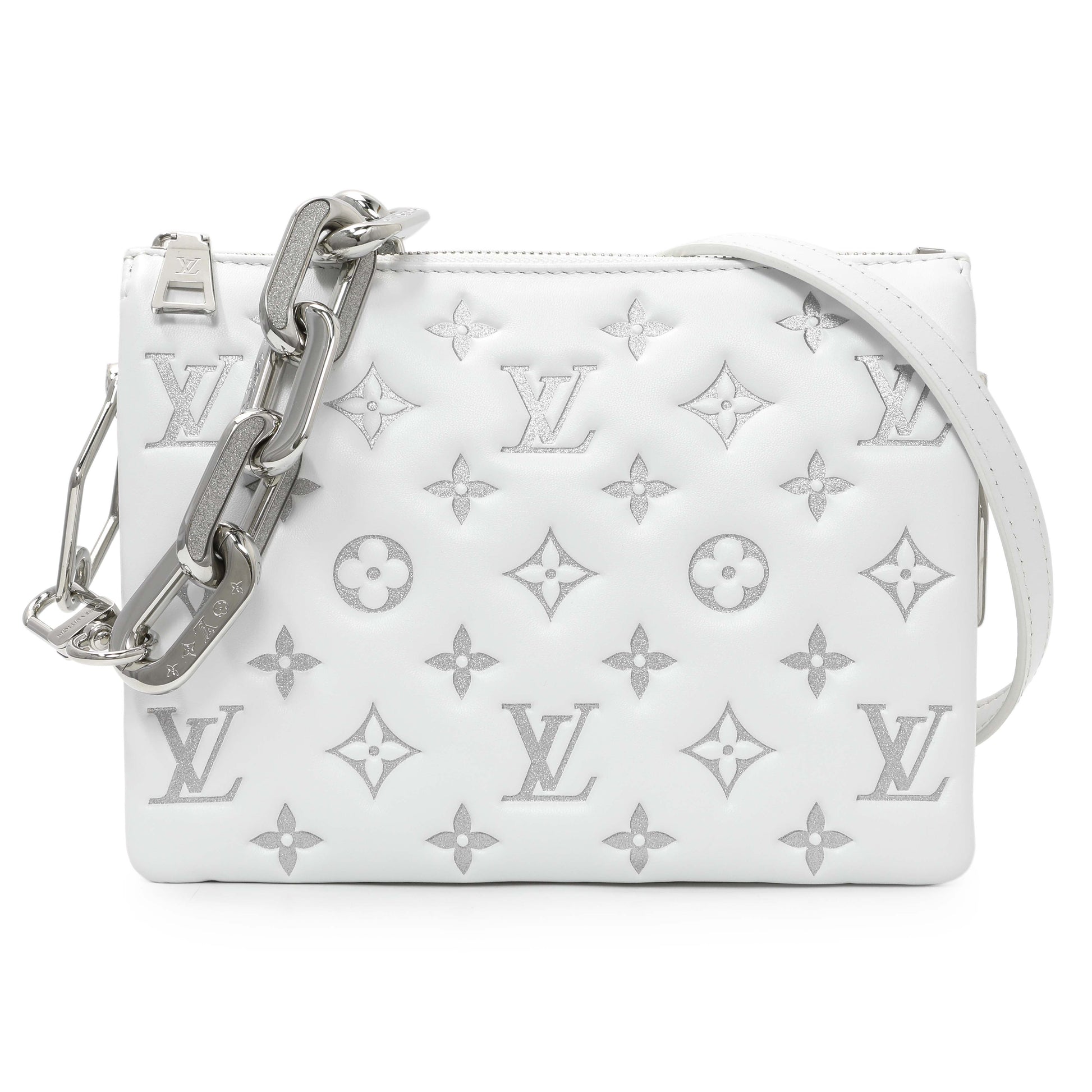 Exclusive Louis Vuitton White Lambskin Embossed Monogram Coussin BB — Front View