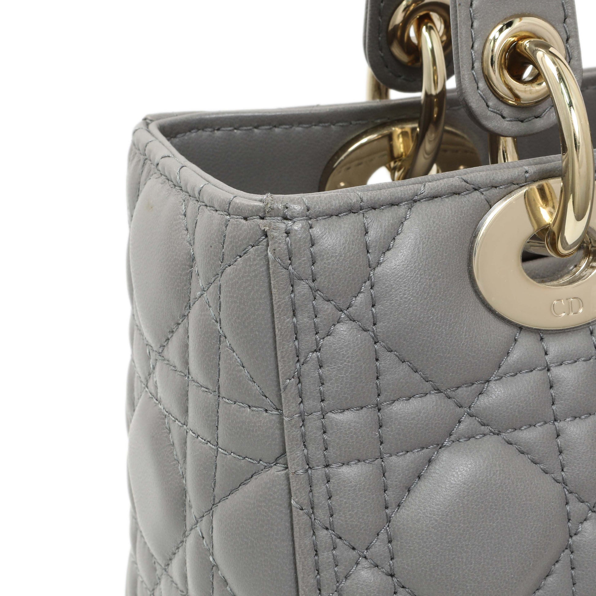 Exclusive Christian Dior Grey Lambskin Cannage Medium Lady Dior — Alternate View 12