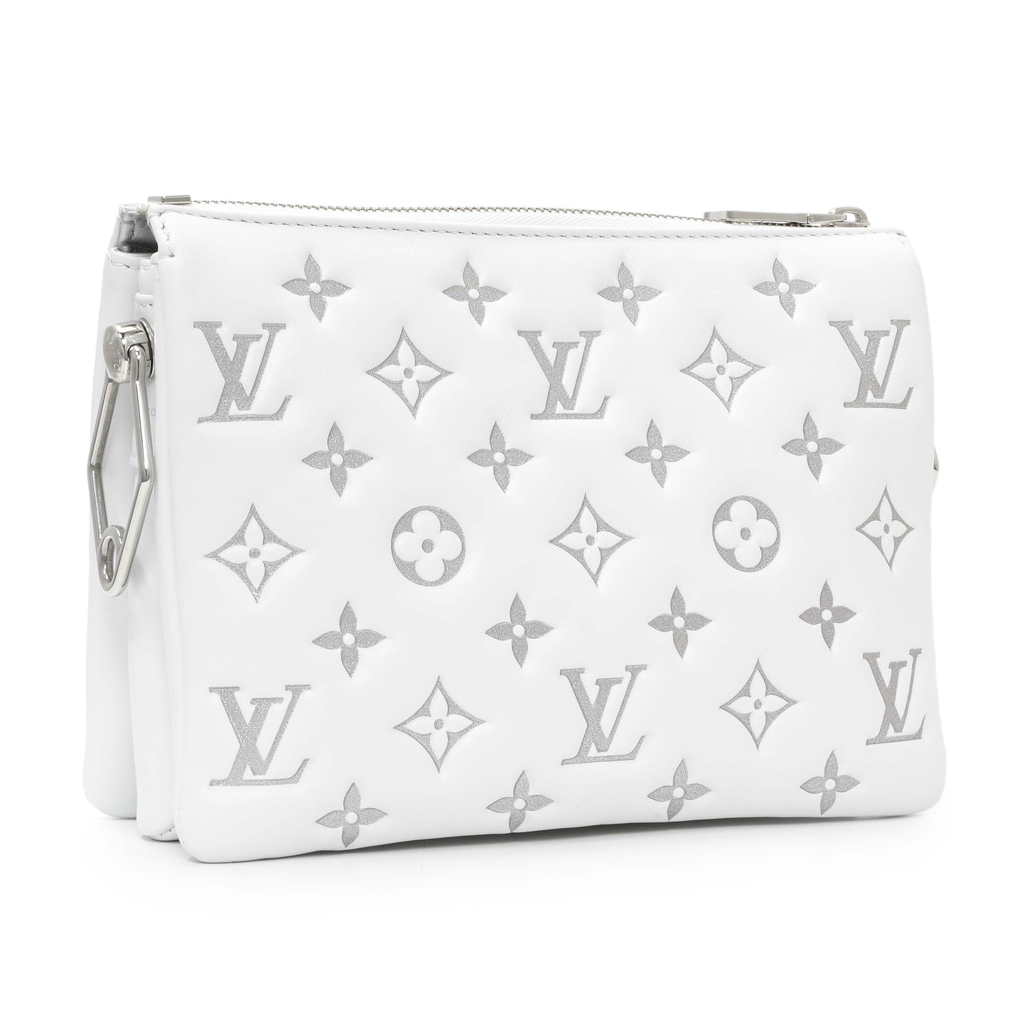 Exclusive Louis Vuitton White Lambskin Embossed Monogram Coussin BB — Side View