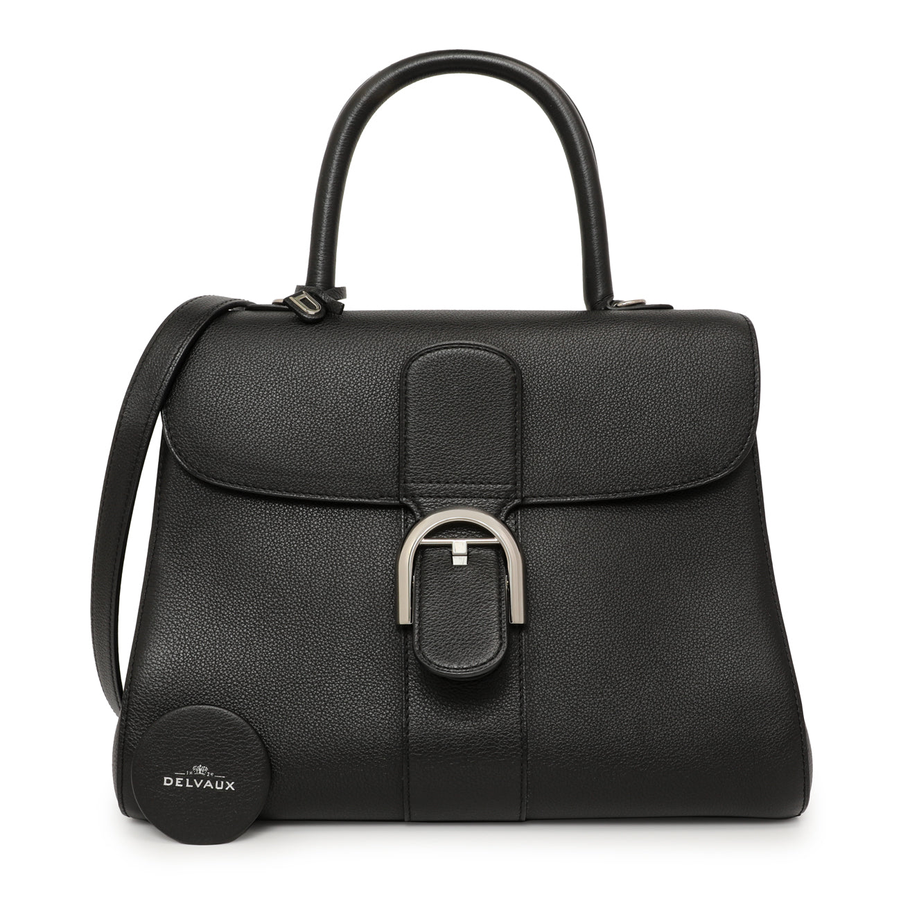Exclusive Delvaux Black Grained Calfskin Brillant MM — Front View
