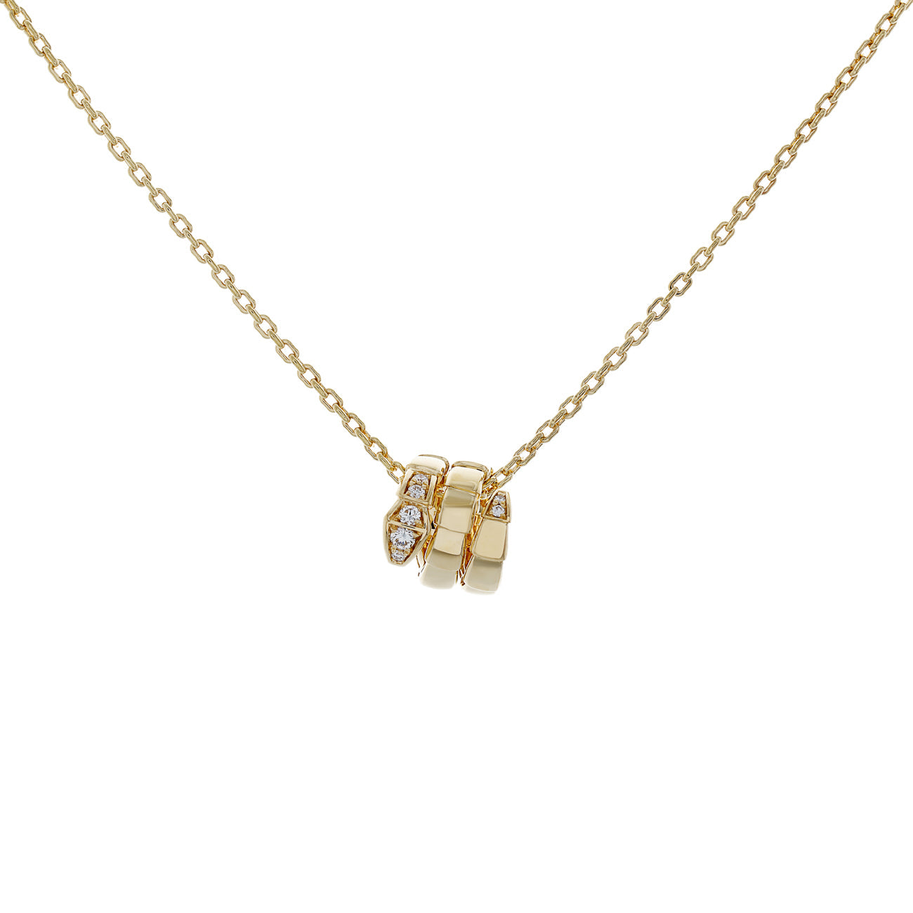 Exclusive Bulgari 18K Yellow Gold Diamond Serpenti Viper Necklace — Front View