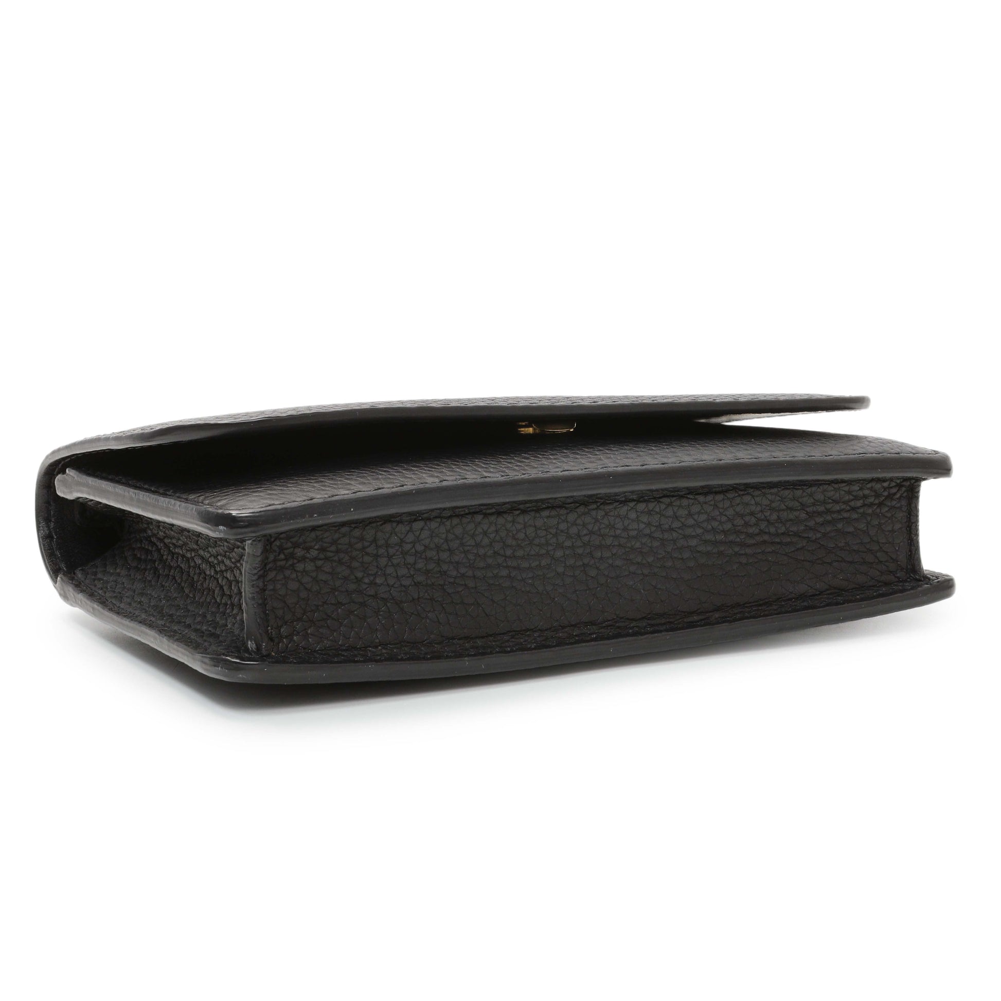 Exclusive Burberry Black Pebbled Leather Hampshire Wallet On Chain — Back View