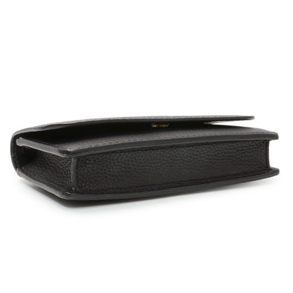 Exclusive Burberry Black Pebbled Leather Hampshire Wallet On Chain — Back View