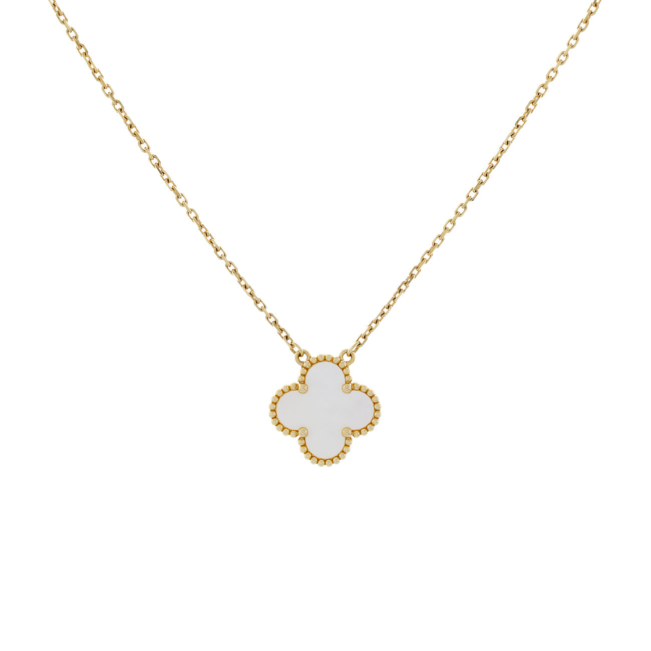 Exclusive Van Cleef & Arpels 18K Yellow Gold Mother of Pearl Vintage Alhambra Pendant Necklace — Front View