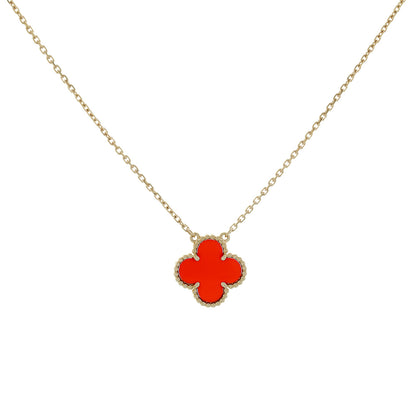 Exclusive Van Cleef & Arpels 18K Yellow Gold Carnelian Vintage Alhambra Pendant Necklace — Front View