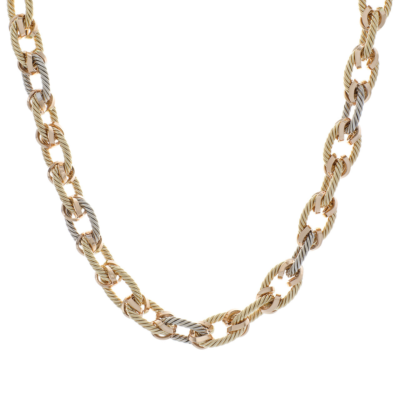 Exclusive 18K Tri-Tone Gold Link Necklace — Front View