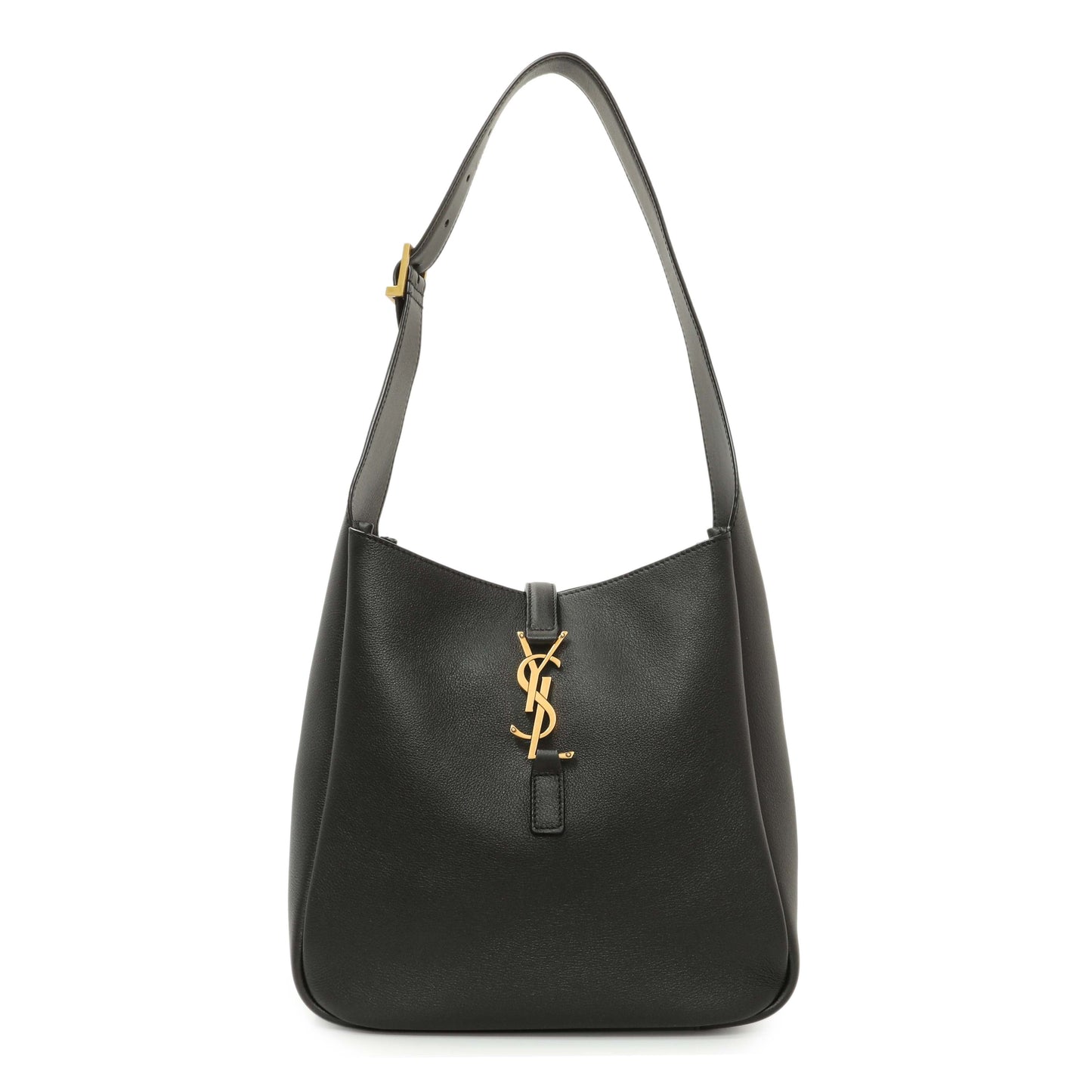 Exclusive Saint Laurent Black Smooth Calfskin Small Le 5 A 7 Soft Hobo — Front View