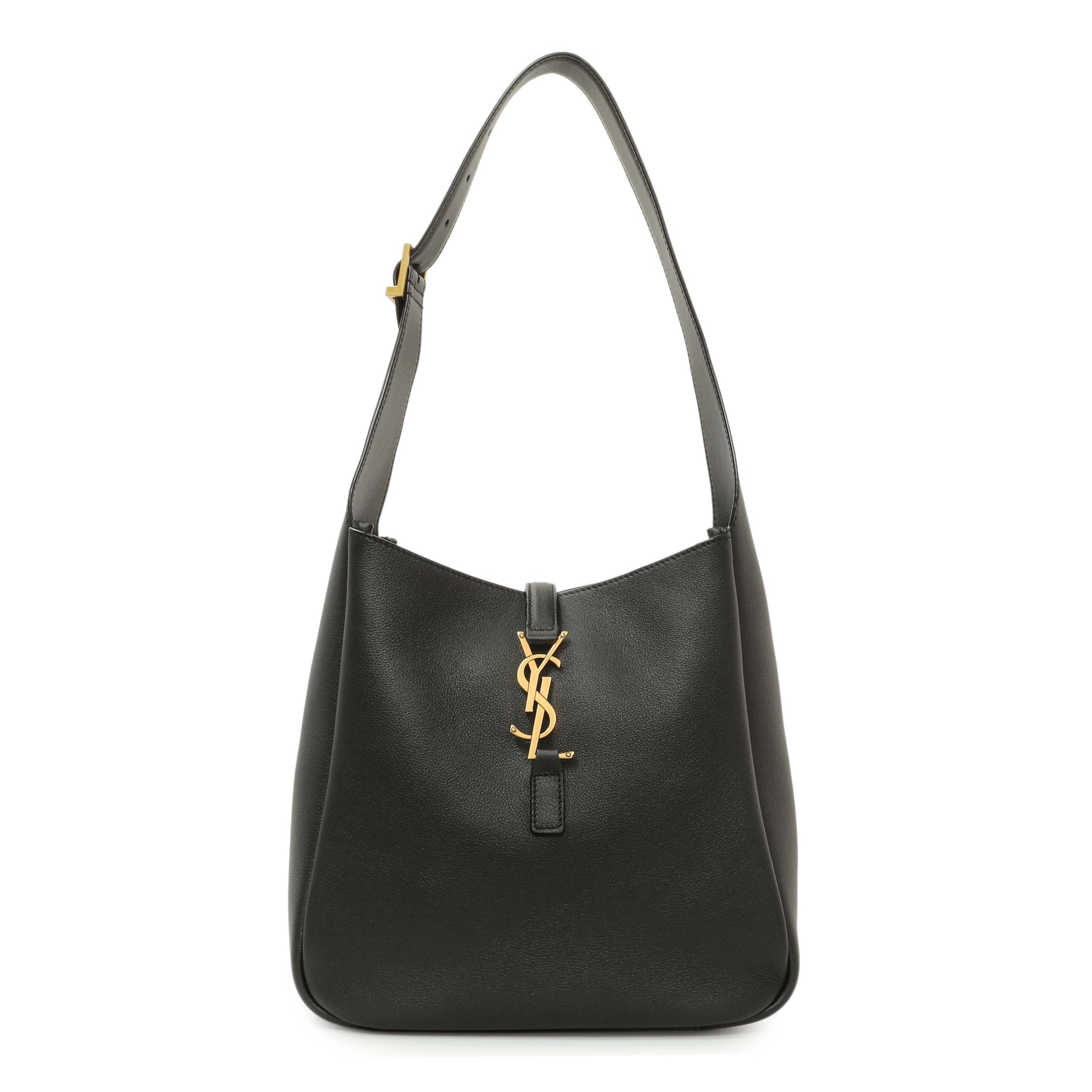 Exclusive Saint Laurent Black Smooth Calfskin Small Le 5 A 7 Soft Hobo — Front View