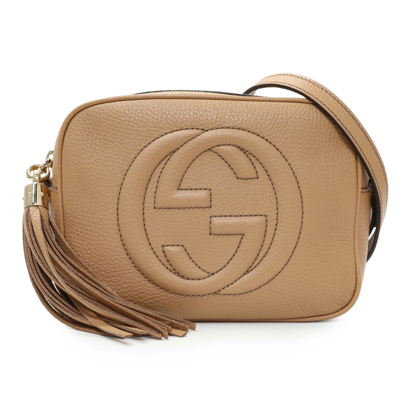 Exclusive Gucci Beige Pebbled Calfskin Small Soho Disco Bag — Front View