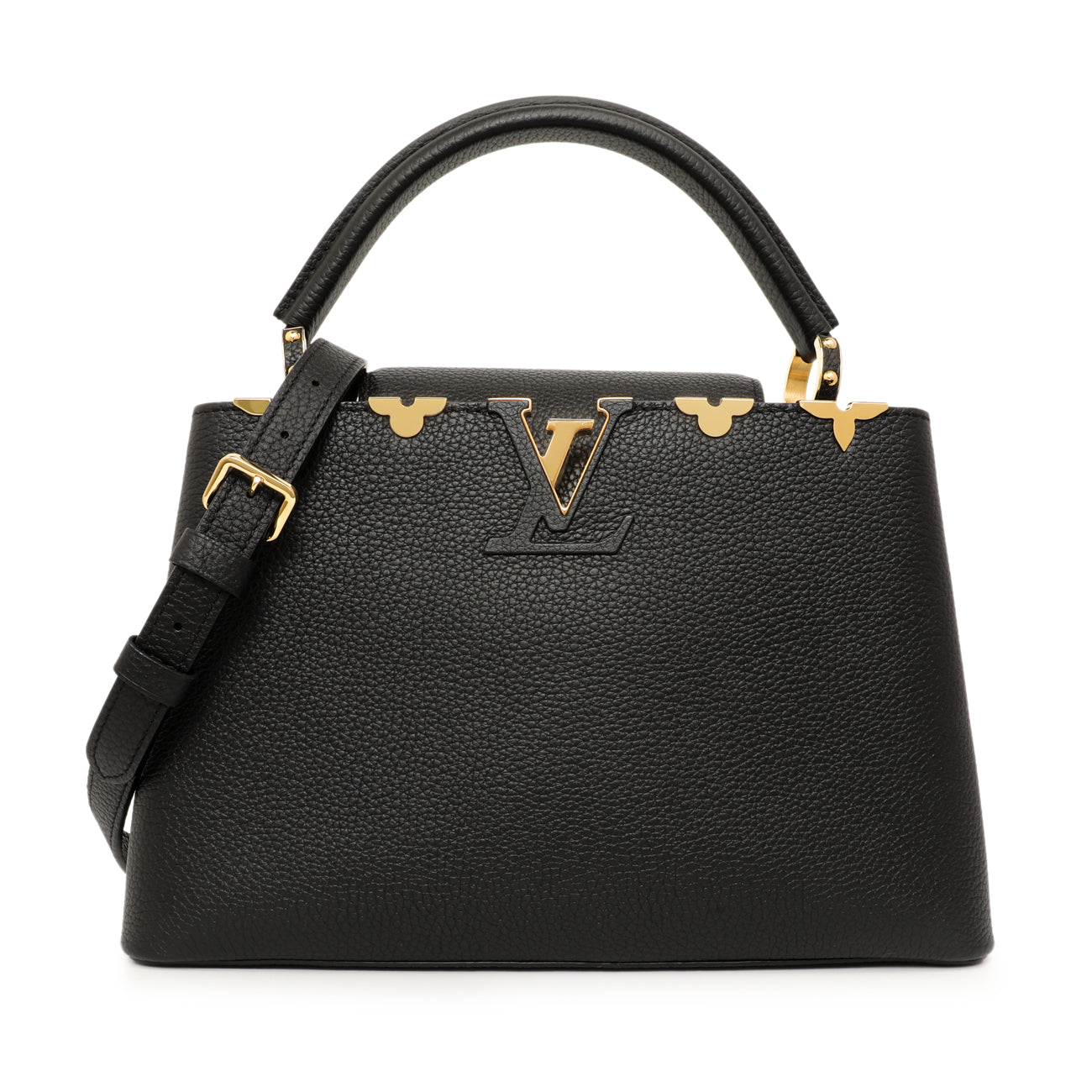 Exclusive Louis Vuitton Black Taurillon Flower Crown Capucines PM — Front View