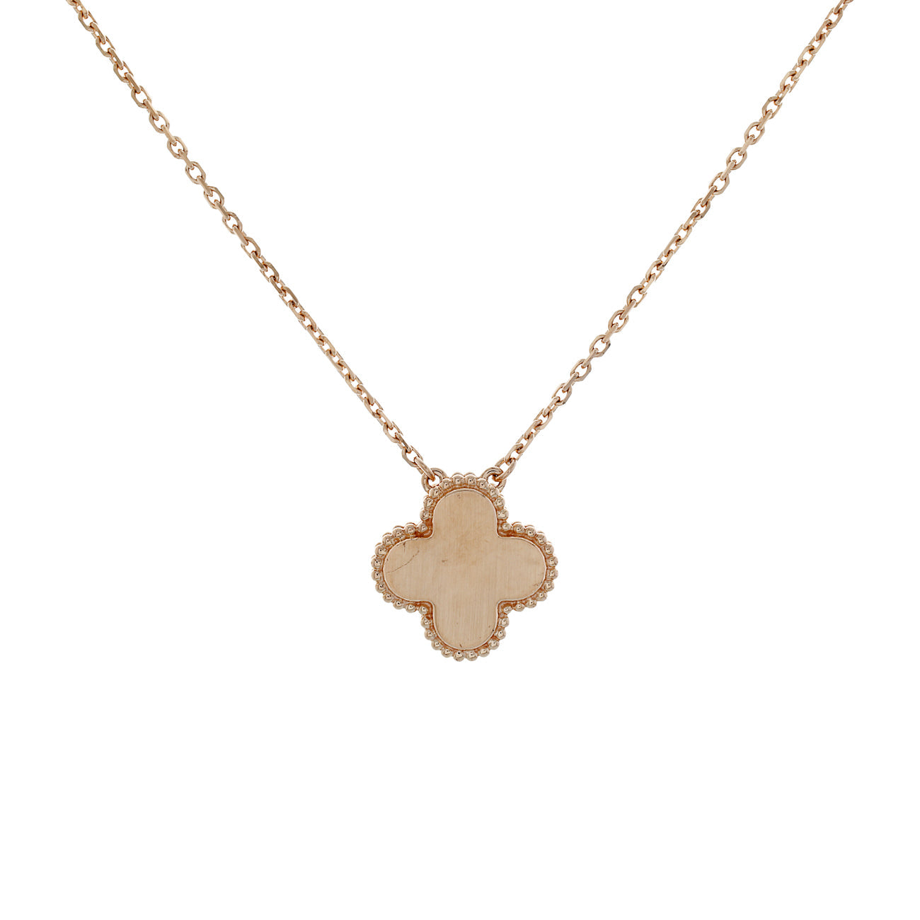 Exclusive Van Cleef & Arpels 18K Rose Gold Diamond Obsidian Vintage Alhambra Pendant Necklace — Side View