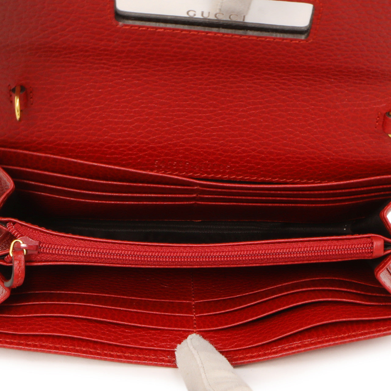 Exclusive Gucci Red Dollar Calfskin Petite GG Marmont Chain Wallet — Top View