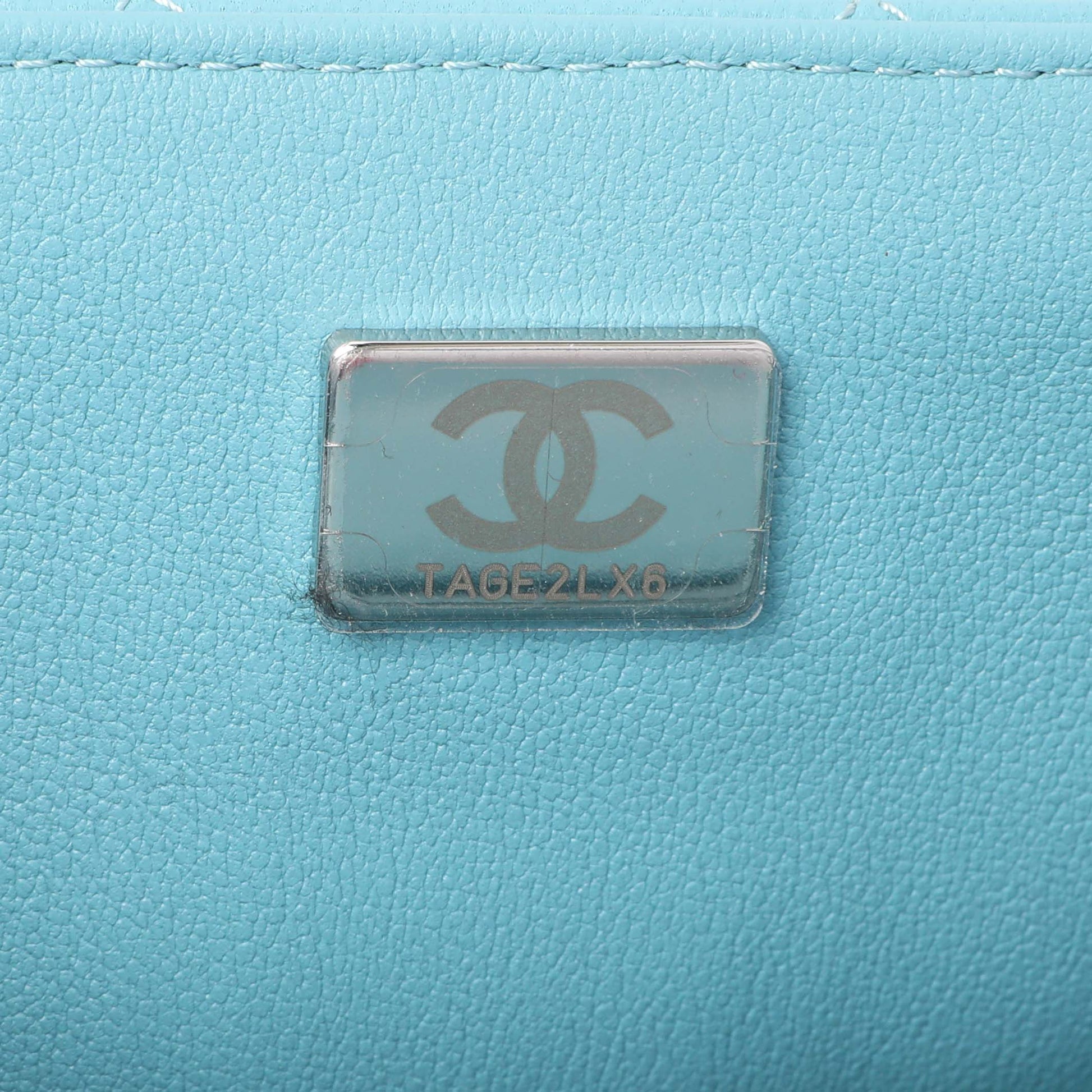 Exclusive Chanel Blue Quilted Lambskin Mini Rectangular Flap — Lifestyle View