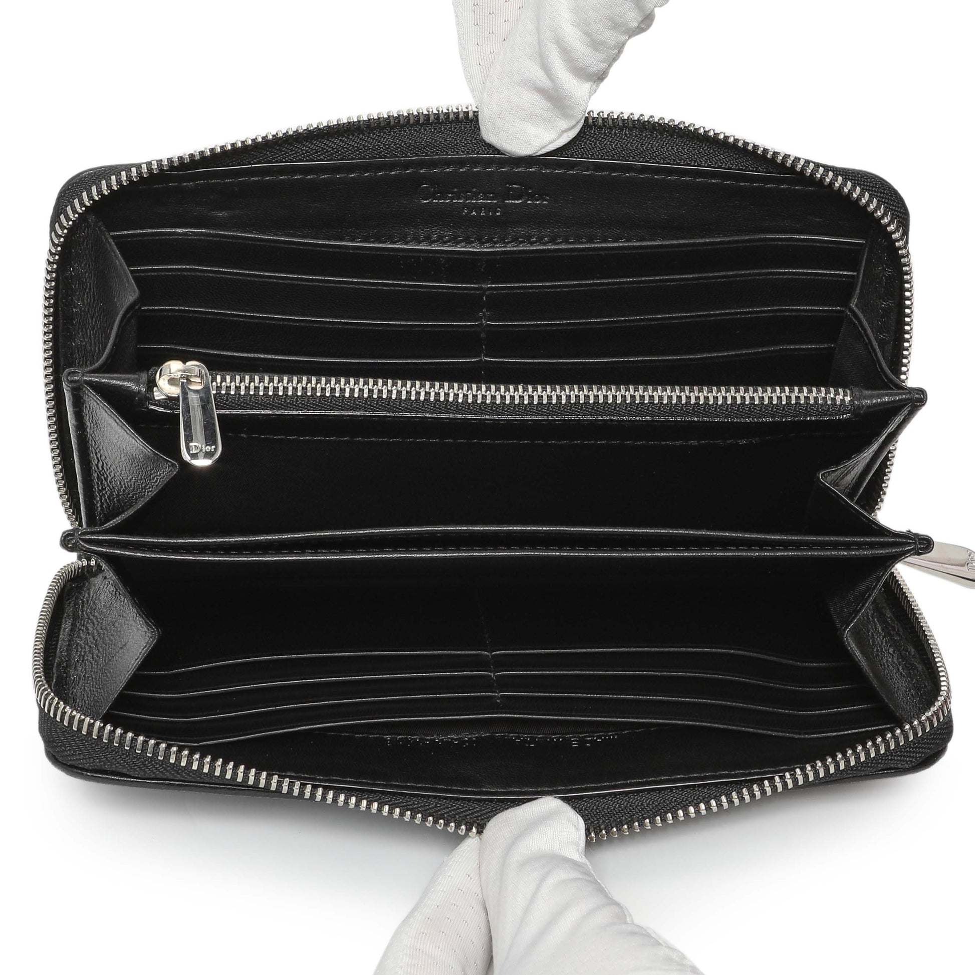 Exclusive Christian Dior Black Lambskin Cannage Lady Dior Zip Wallet — Alternate View 8