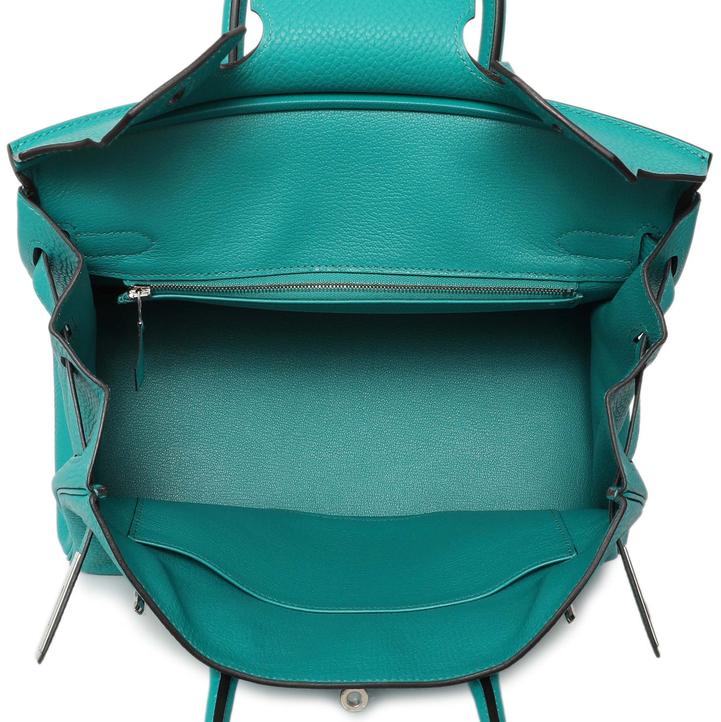 Exclusive Hermes Bleu Paon Clemence Birkin 30 — Top View