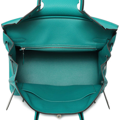 Exclusive Hermes Bleu Paon Clemence Birkin 30 — Top View