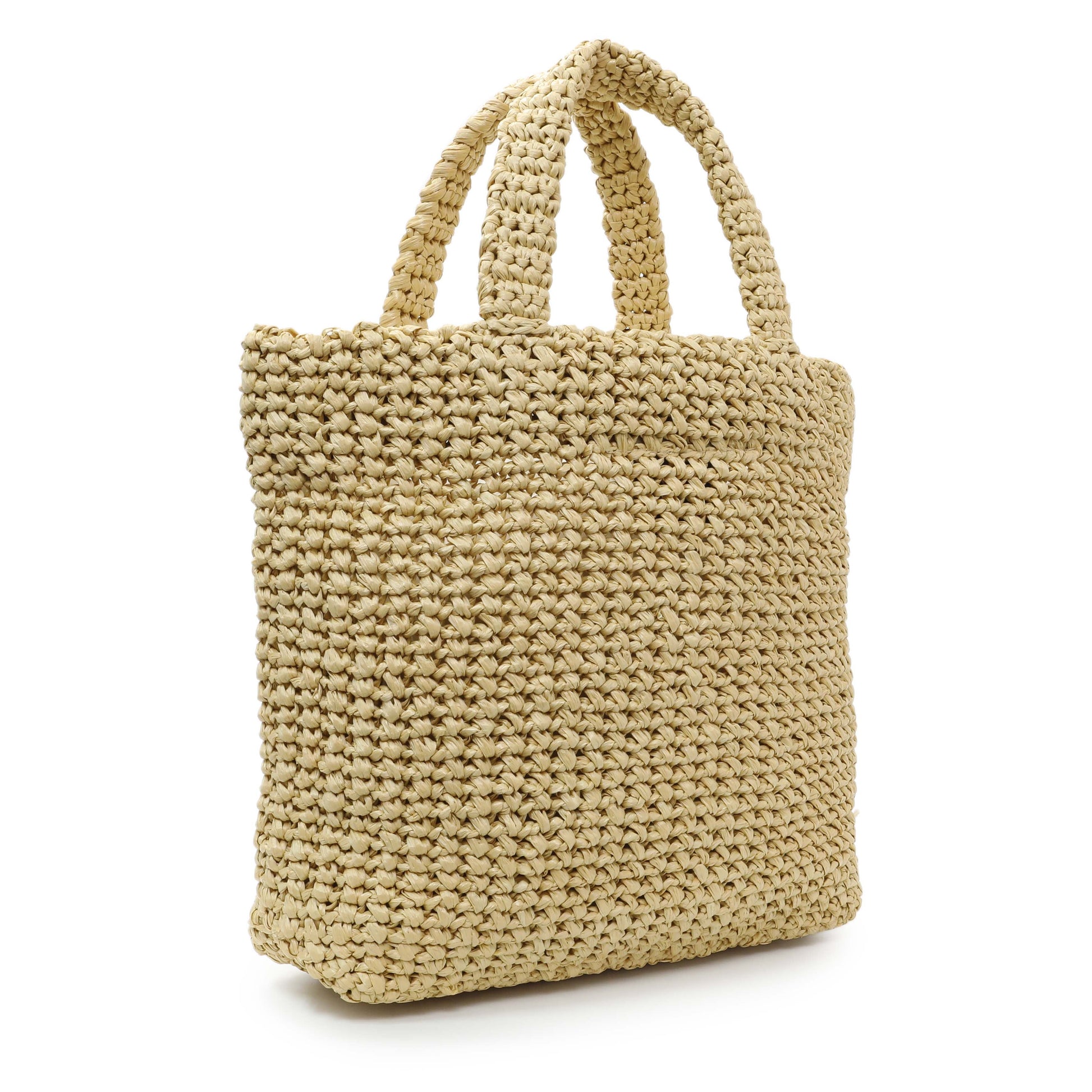 Exclusive Prada Natural Yarn Raffia Effect Crochet Small Logo Tote — Side View