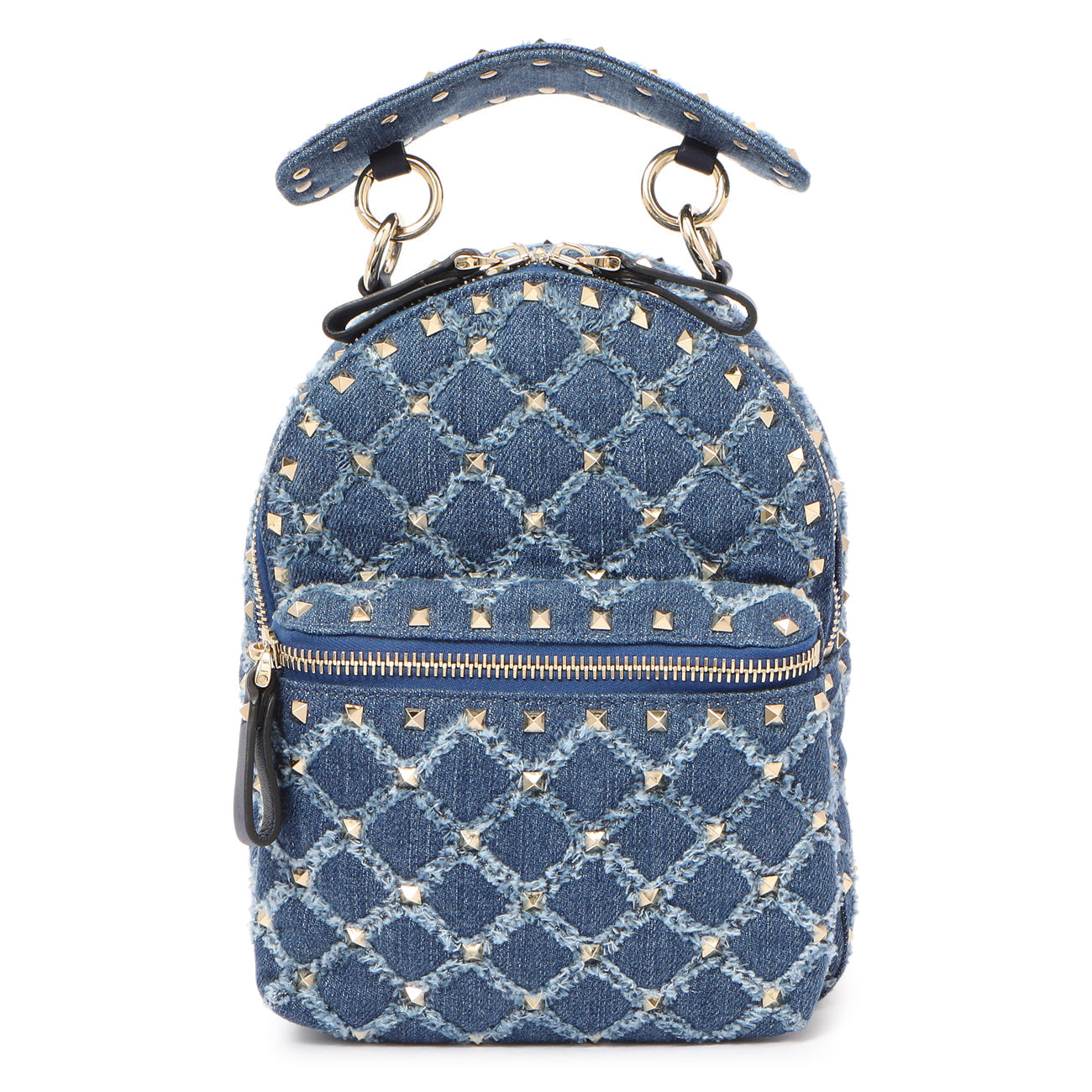 Exclusive Valentino Denim Mini Rockstud Backpack — Front View