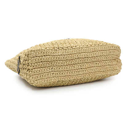 Exclusive Prada Natural Yarn Raffia Effect Crochet Small Logo Tote — Back View