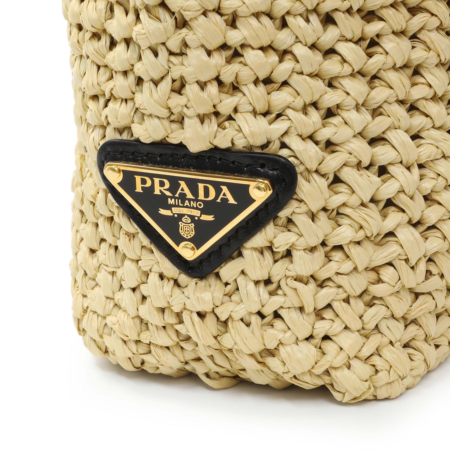 Exclusive Prada Natural Yarn Raffia Effect Crochet Small Logo Tote — Lifestyle View