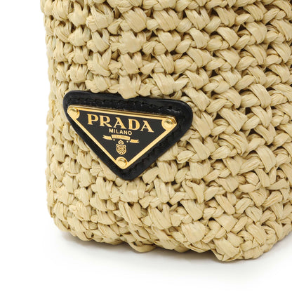 Exclusive Prada Natural Yarn Raffia Effect Crochet Small Logo Tote — Lifestyle View