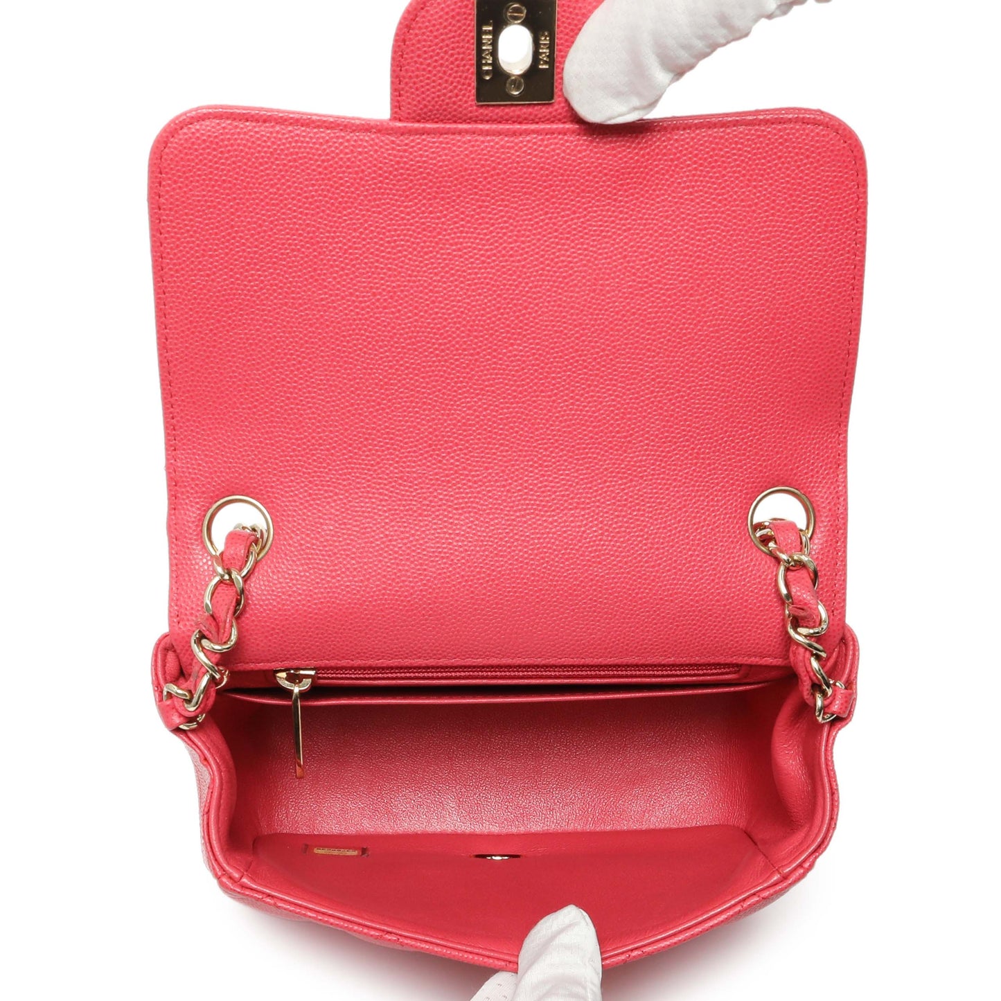 Exclusive Chanel Pink Quilted Caviar Mini Square Flap — Top View