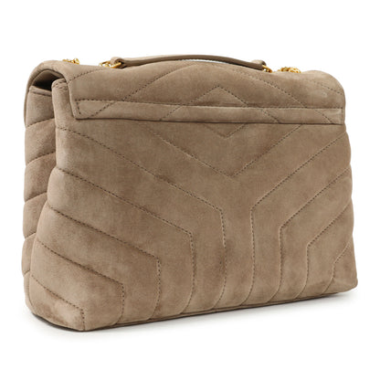 Exclusive Saint Laurent Beige Suede Y Quilted Monogram Small Loulou Chain Satchel — Back View