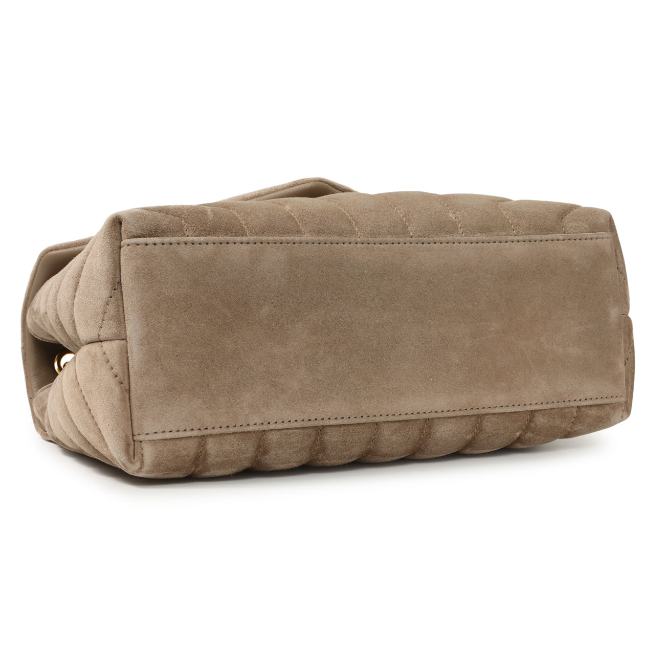 Exclusive Saint Laurent Beige Suede Y Quilted Monogram Small Loulou Chain Satchel — Side View