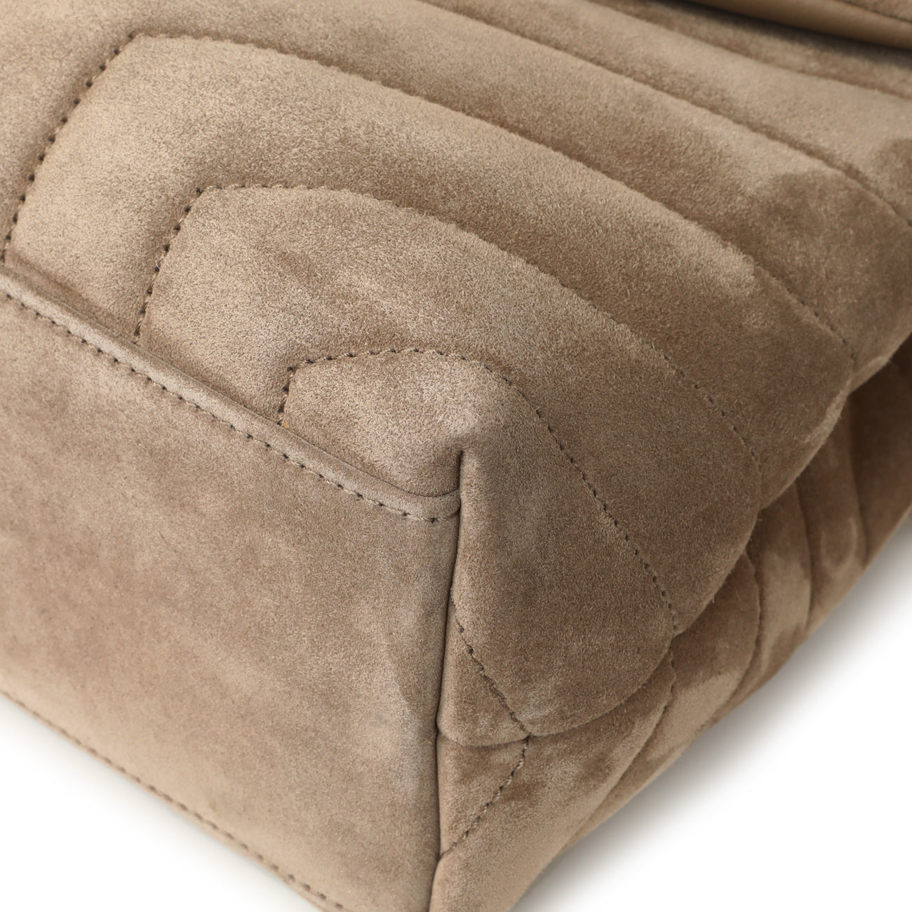 Exclusive Saint Laurent Beige Suede Y Quilted Monogram Small Loulou Chain Satchel — Detail View