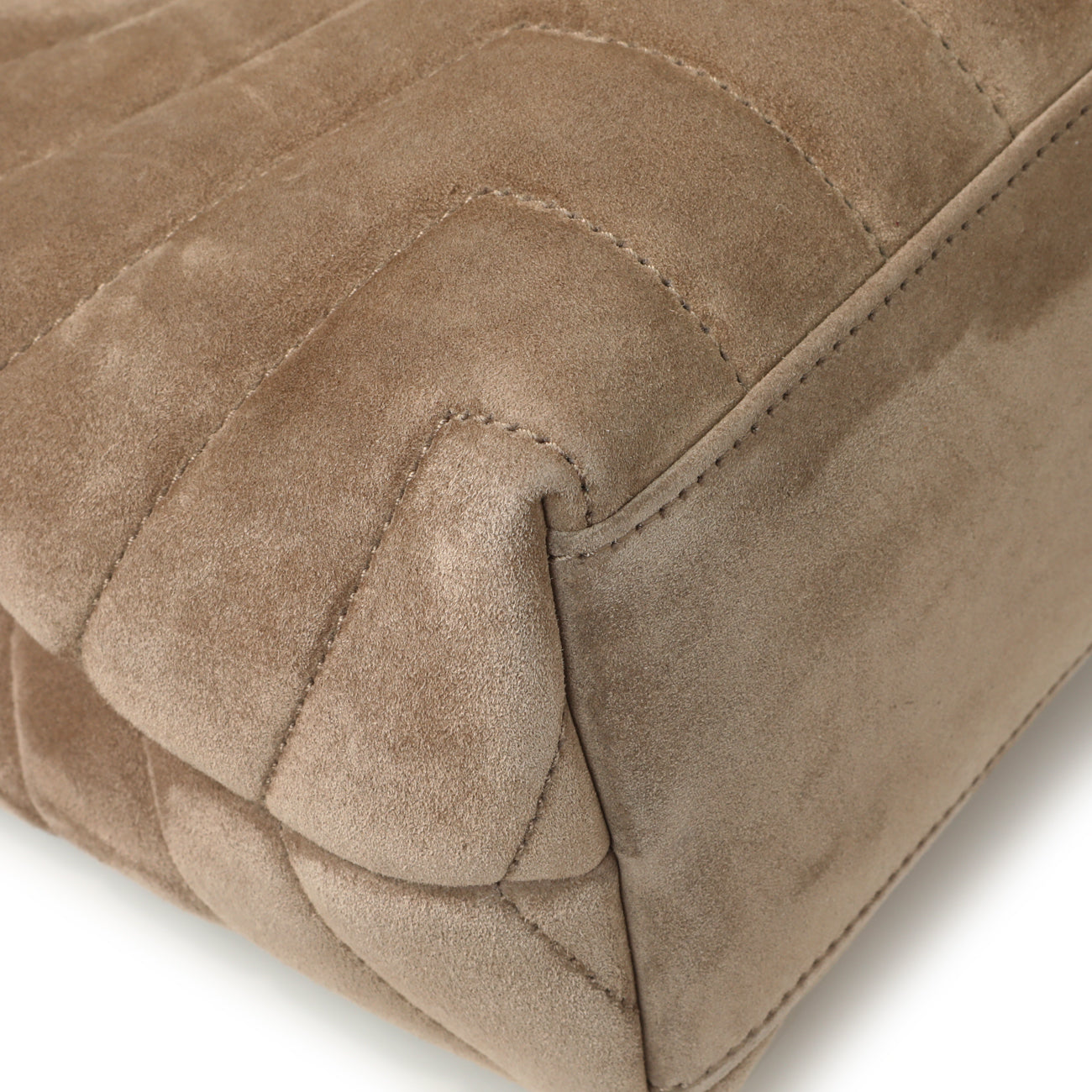 Exclusive Saint Laurent Beige Suede Y Quilted Monogram Small Loulou Chain Satchel — Lifestyle View