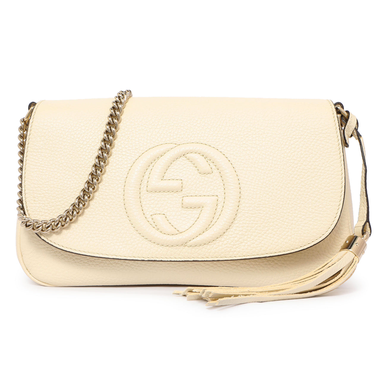 Exclusive Gucci Ivory Pebbled Calfskin Medium Soho Flap Crossbody — Front View