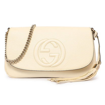 Exclusive Gucci Ivory Pebbled Calfskin Medium Soho Flap Crossbody — Front View
