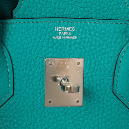 Exclusive Hermes Bleu Paon Clemence Birkin 30 — Detail View