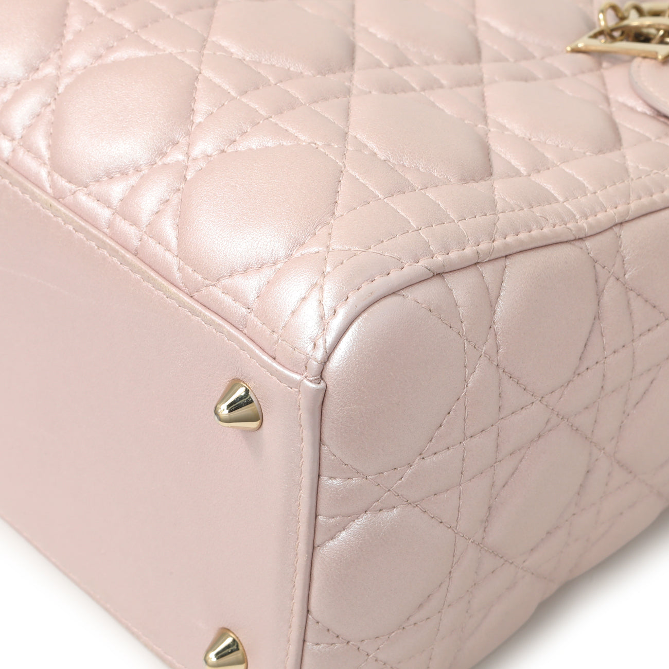 Exclusive Christian Dior Lotus Pearly Lambskin Cannage Medium Lady Dior — Detail View