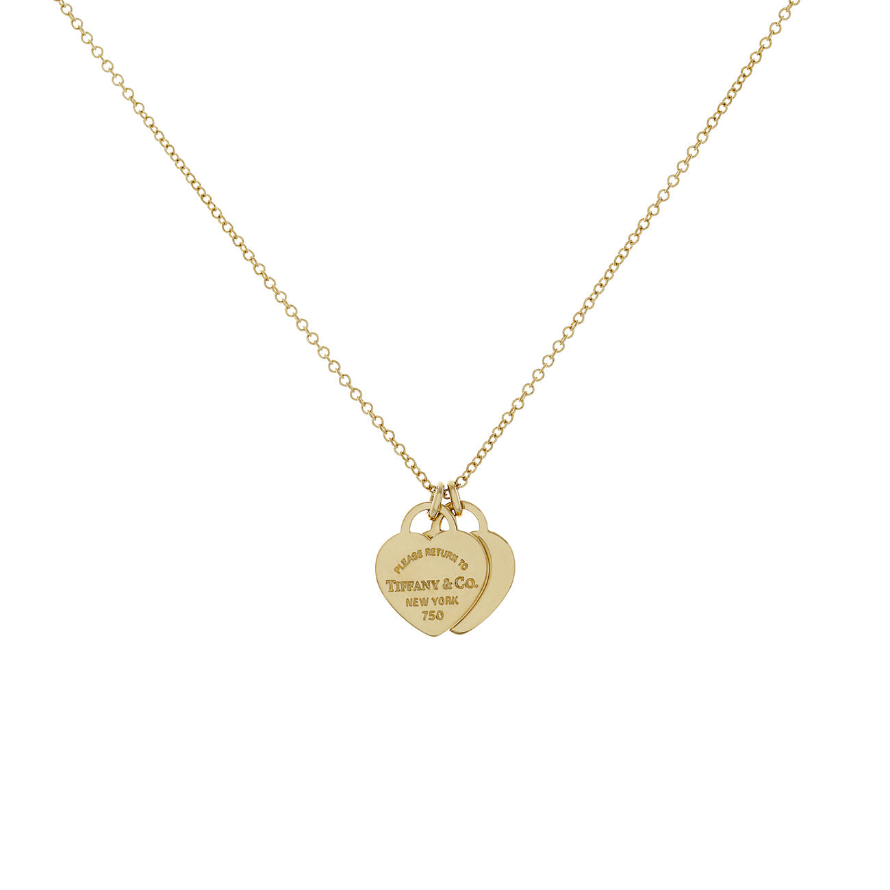 Exclusive Tiffany & Co. 18K Yellow Gold Mini Double Heart Tag Pendant — Front View