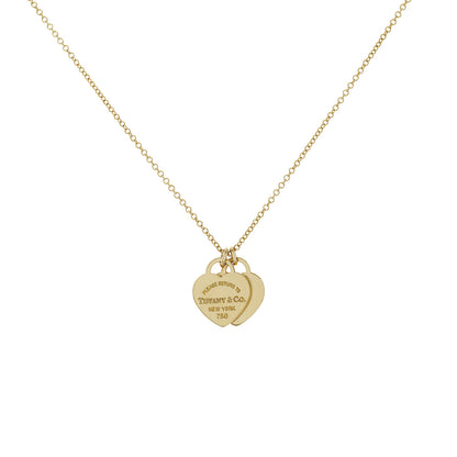 Exclusive Tiffany & Co. 18K Yellow Gold Mini Double Heart Tag Pendant — Front View