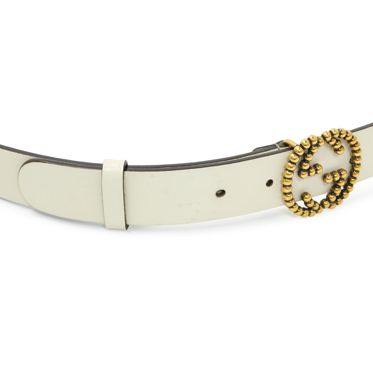 Exclusive Gucci White Calfskin Studded Interlocking G 30mm Belt — Top View