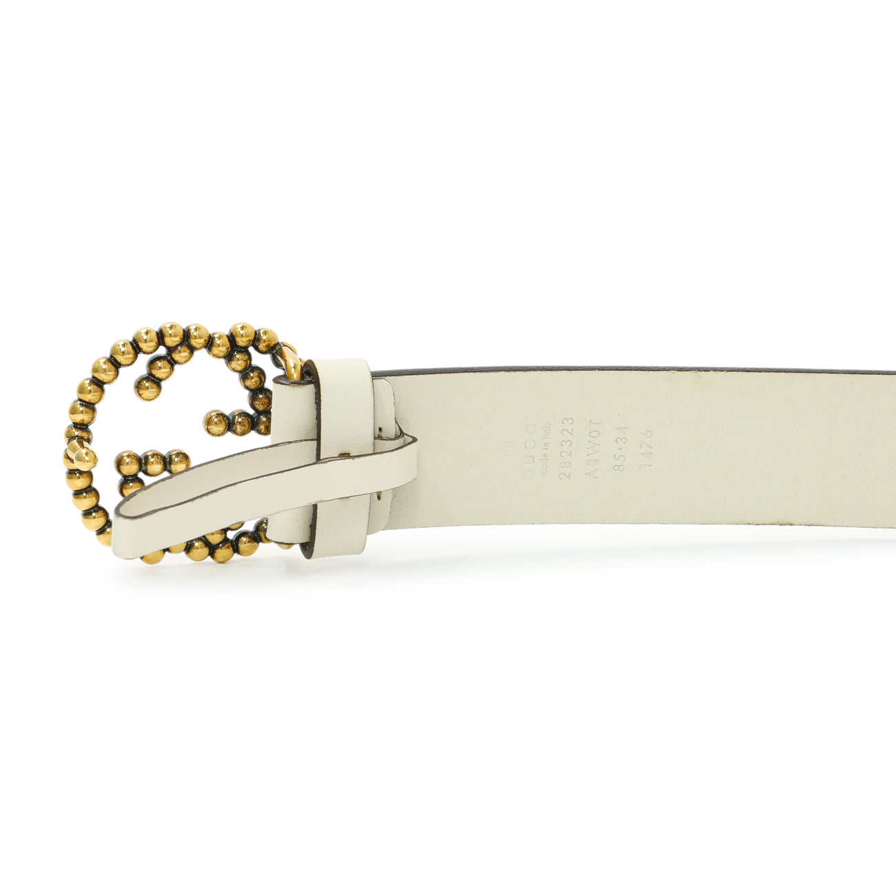 Exclusive Gucci White Calfskin Studded Interlocking G 30mm Belt — Back View