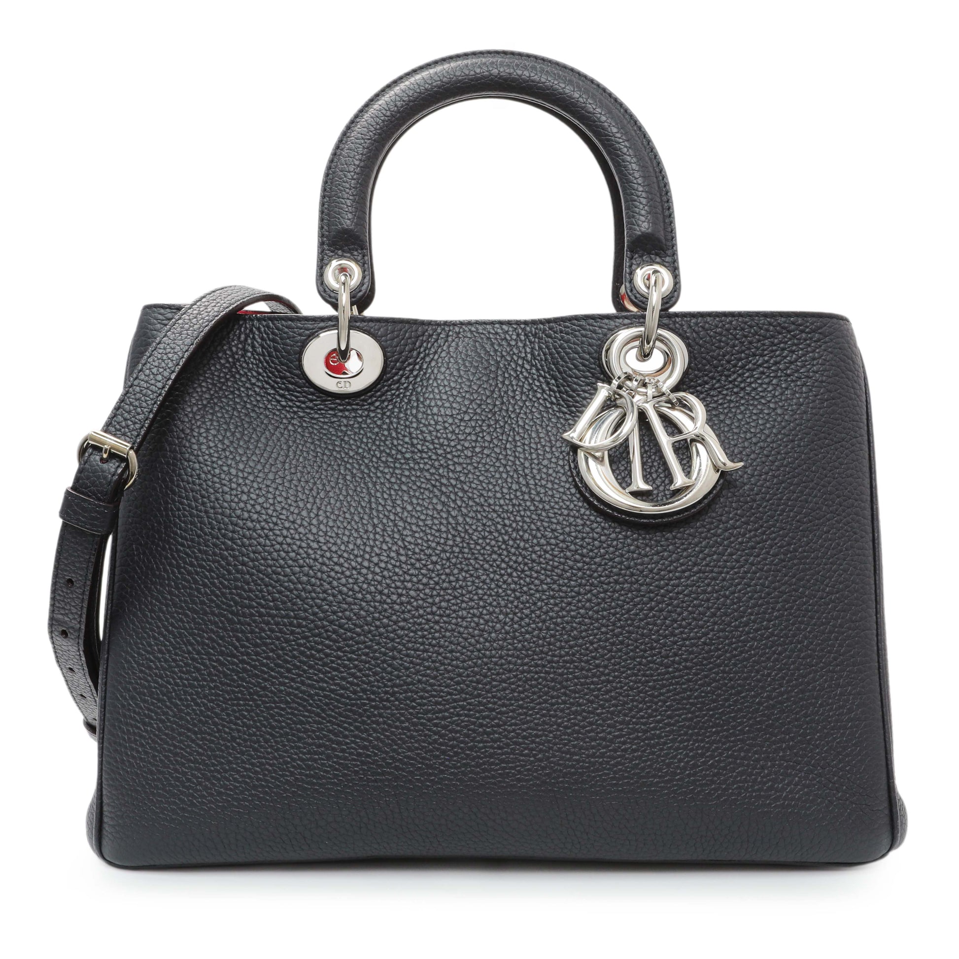 Exclusive Christian Dior Navy Bullcalf Medium Diorissimo Tote — Front View