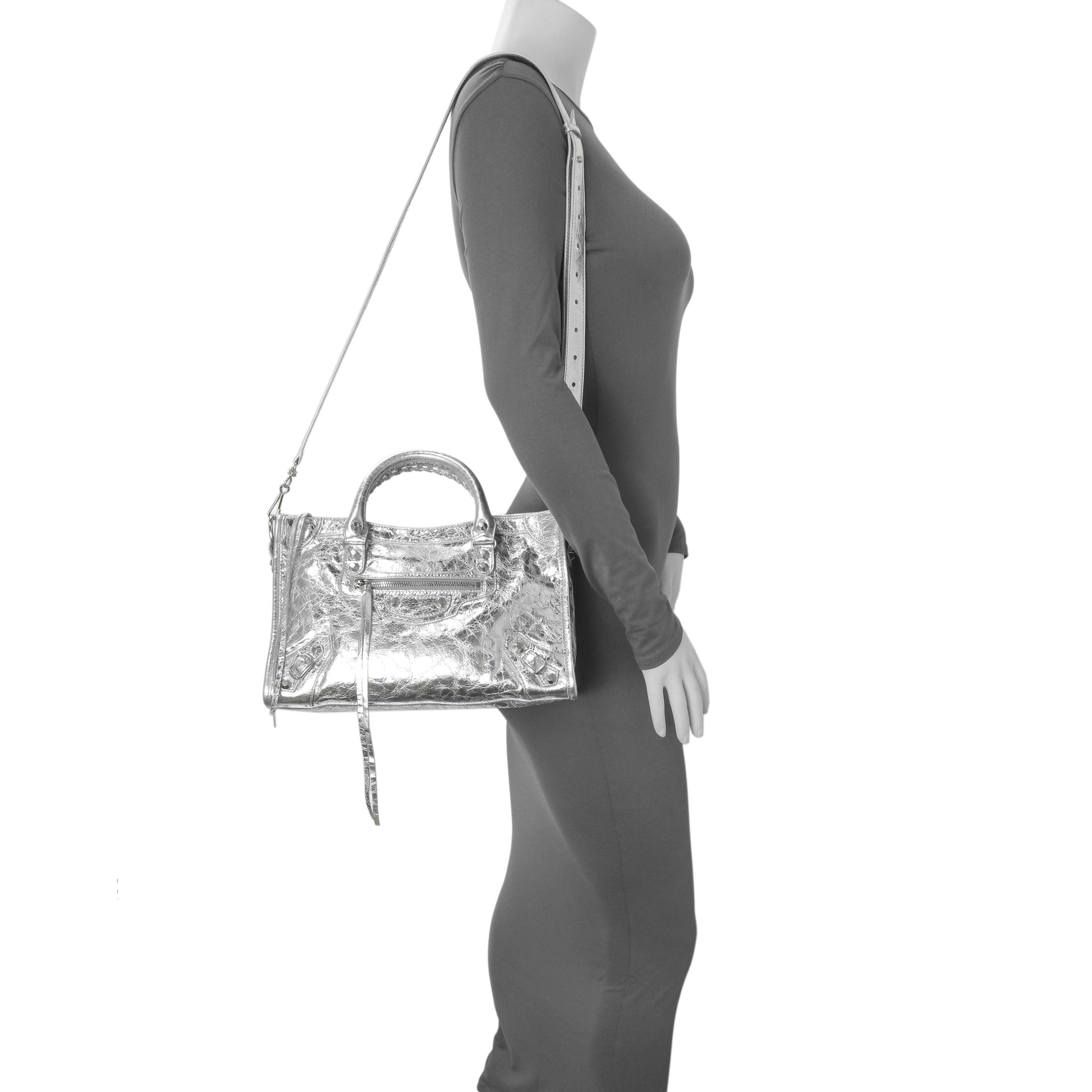Exclusive Balenciaga Silver Agneau Small Le City — Alternate View 7